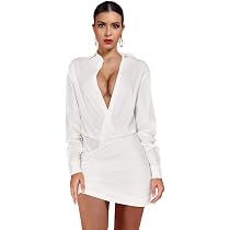 Neck White Draped Shirt Dress 