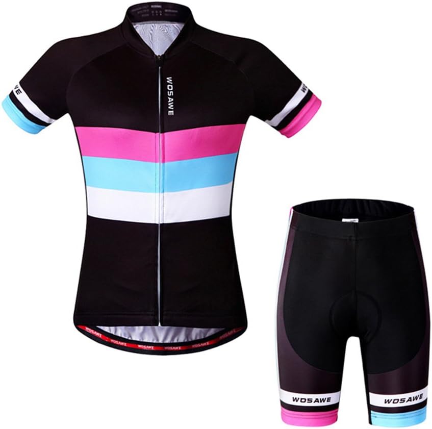 LSKCSH Colorful Women's Bicycle Cycling Breathable Quick-drying Jerseys Set Bike Jersey Cycle Short Sleeve Jacket 4D Cushion Padded Tight Shorts Pants