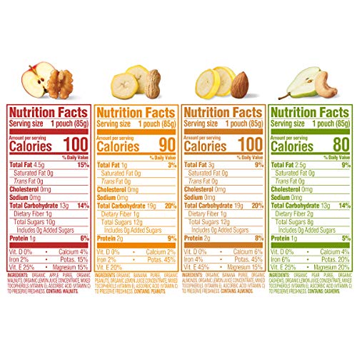 Happy Baby Organics Nutty Blends Organic Variety Pack (Pack of 8) Apples/Walnut Butter, Bananas/Almond Butter, Bananas/Peanut Butter, Pears/Cashew Butter