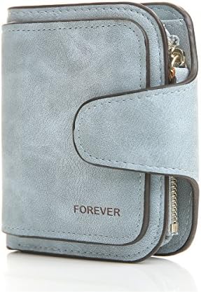Women Short Wallet Leather Small Minimalism Zipper Card Holder Purse (Light Blue)