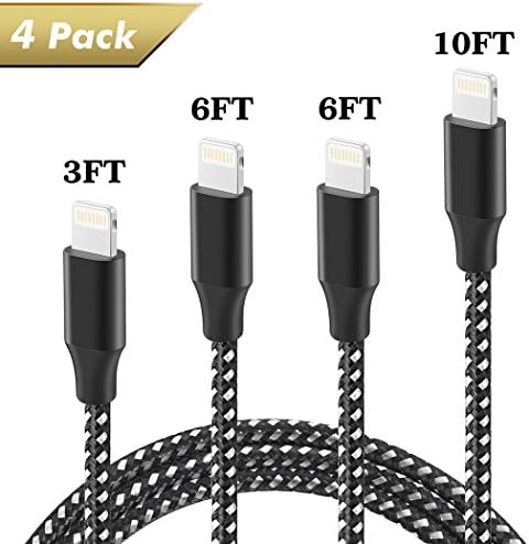HokoAcc iPhone Charger, Lightning Cable 4Pack [ 3FT 6FT 10FT 10FT ] Nylon Braided Lightning to USB Charger Cable for iPhone X/iPhone 8/8 Plus/7/7 Plus/6s/6s Plus/6/6 Plus/5/5S/5C/SE/iPad/iPod Nano