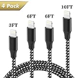 HokoAcc iPhone Charger, Lightning Cable 4Pack [ 3FT 6FT 10FT 10FT ] Nylon Braided Lightning to USB Charger Cable for iPhone X/iPhone 8/8 Plus/7/7 Plus/6s/6s Plus/6/6 Plus/5/5S/5C/SE/iPad/iPod Nano