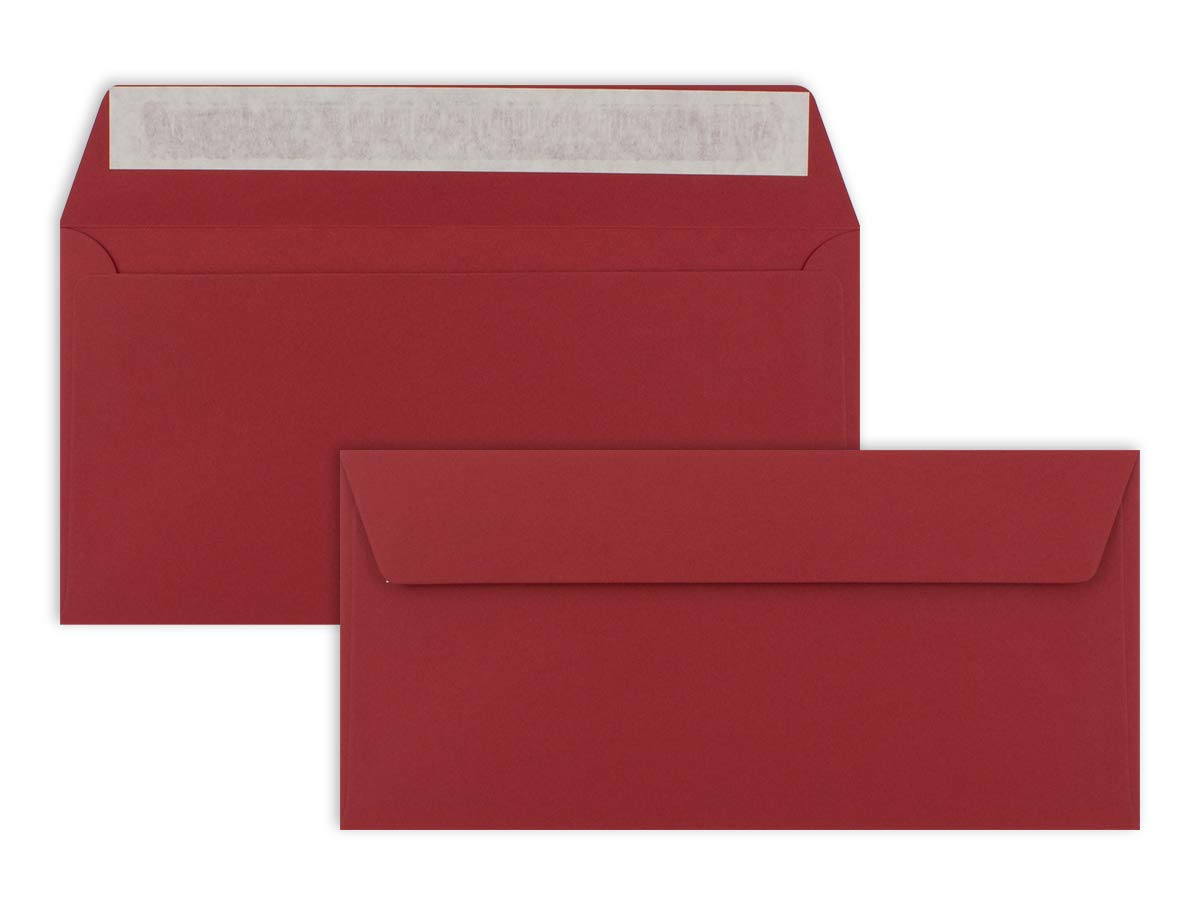 Envelopes DIN Lang - premium quality - 100 g/m² - 110 x 220 mm - very dimensionally stable - pressure-sensitive adhesive - quality brand :FarbenFroh® by GUSTAV NEUSER® 50 Umschläge 14-Dunkelrot