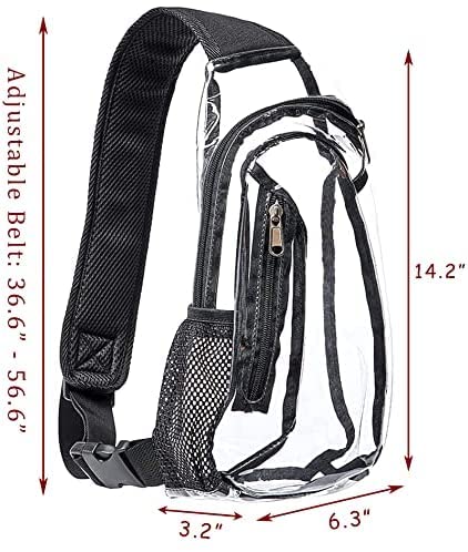 Clear Sling Bag Stadium Approved PVC Crossbody Shoulder Backpack Transparent Casual Chest Daypack for Women & Men Perfect for Hiking ,Stadium and Sport Event（Black）