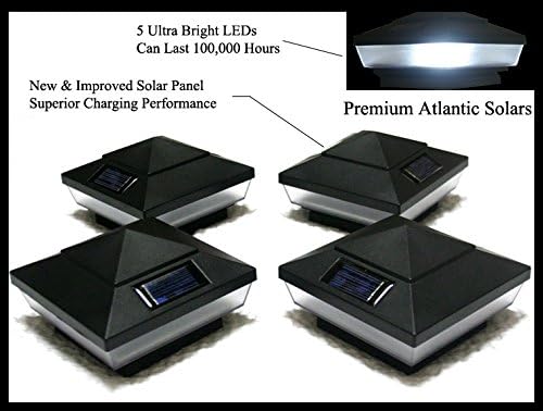8-Pack Garden Solar Black Deck Post Cap Square Fence Lights for 4" x 4" Wood Post with Frosted Lens -GREEN NATURAL SOLAR
