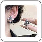 Vacaonio Bohemian Gray Pearl Ear Jacket Earrings Pearl Ball Stud Earrings Crystal Bow Front Back Earrings Round Pearl Double Way Earrings Cz Bowknot Earrings Jewelry for Women