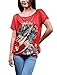 Allegra K Women Short Sleeve Portrait Pattern Tunic Top Bright Red L