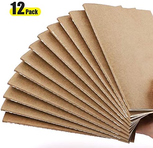 Travel Journal Set, AHGXG Notebook Journals-Pack of 12, A5 Notebook Refill with Lined Paper for Bulleting journaling&Travelers, College Ruled, Kraft Brown Soft Cover, 210mm x 140mm, 30 Sheets Per Pad