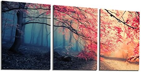 Yin Art- 3 Panels Red Maples Canvas Prints Landscape Painting Wall Art Modern Trees Artwork 30x40cm