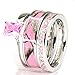 3 pieces Pink Camo Women`s Stanless Steel and Sterling Silver Tourmaline Engagement Wedding Rings Set