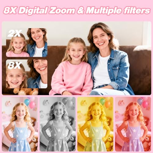 Goopow Kids Camera Toys for 3-8 Year Old Girls Boys,Children Digital Video Camcorder Camera with Cartoon Soft Cover, Best Chritmas Birthday Festival Gift for Kids - 32G SD Card Included