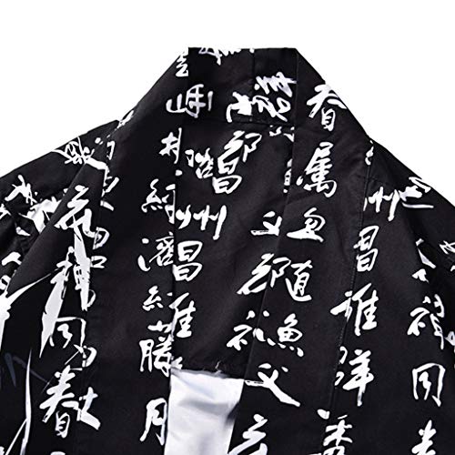 Men Japanese Yukata Coat Kimono Outwear Vintage Casual Top Black Dragon