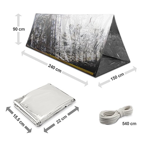 BRAMBLE Herbruikbare Nood Overlevingstent voor 2 Personen (240x150x90cm) met Nylon Touw (540cm) - Slaapzak, Nooddeken… - Image 5