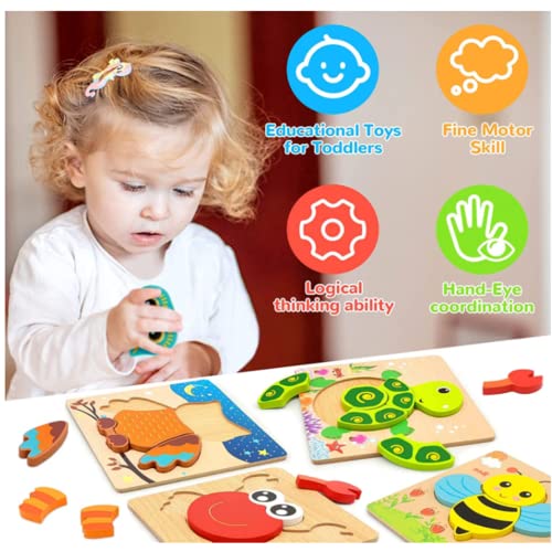 AM ANNA Wooden Puzzles for Toddlers 1-3 Year Old Girl Toy, Baby Montessori Toys 12-18 Months Birthday Gifts,Wooden Animal Puzzles Toy Life Learning Educational Preschool Toys - 6 Pack (6 Pack)