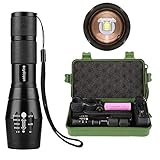 ustopfire Super Bright 2000 lumens XM-L2 Handheld Flashlight, 5 Mode Tactical Zoomable Adjustable Focus Flashlight,Water Resistant Flashlight Torch with Battery and Charger and 360° clamp
