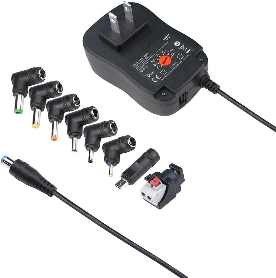 Belker 45W 5V 6V 7.5V 9V 12V 13.5V 15V Universal AC DC Power Supply Adapter for Household Electronics LED Light Strip - 1A 2A 3A 3000mA Amp - Fast USB Charging Port 5V 2A 2.4A: Electronics