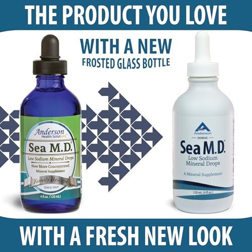 Anderson Sea M.D. Concentrated Trace Mineral Drops, Ionic Electrolyte Magnesium Supplement, Liquid Magnesium, Easy to Take, 4 fl oz, 60 Servings in Glass Bottle