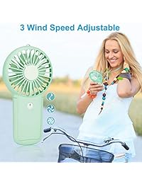 Ventilador de mano de aluminio con batería recargable y 3 velocidades, ajustable, potente ventilador portátil con soporte.
