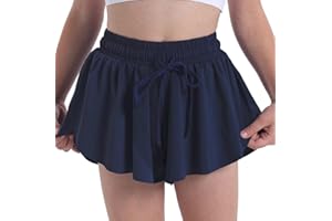 SKYANT Flowy Butterfly Shorts for Girls 2-in-1 Athletic Running Skirt Shorts Cheer Tennis Dance Preppy with Spandex Liner