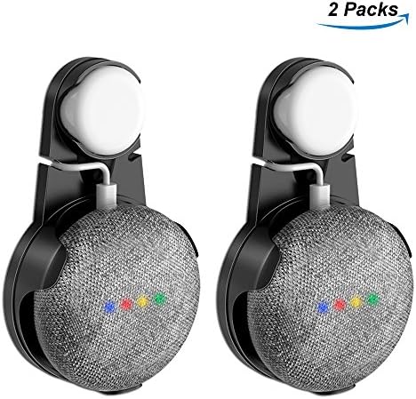 Outlet Wall Mount Stand Hanger for Google Home Mini Voice Assistants, Compact Holder Case Plug in Kitchen Bathroom Bedroom, Hides the Google Home Mini Cord (Black - 2 Pack)