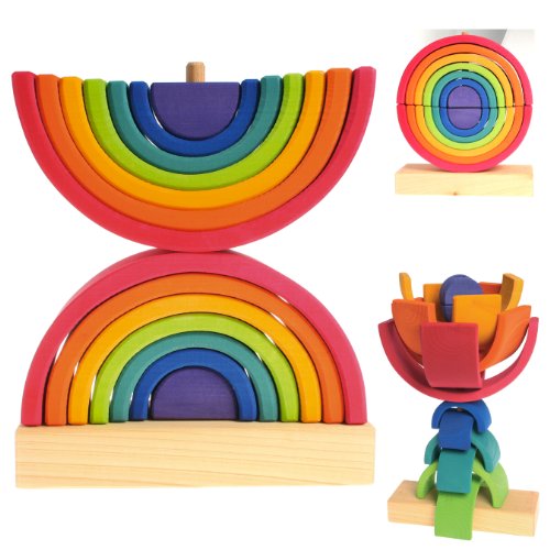 Grimm's Double Rainbow Stacking Tower Large Wooden Waldorf Stacker