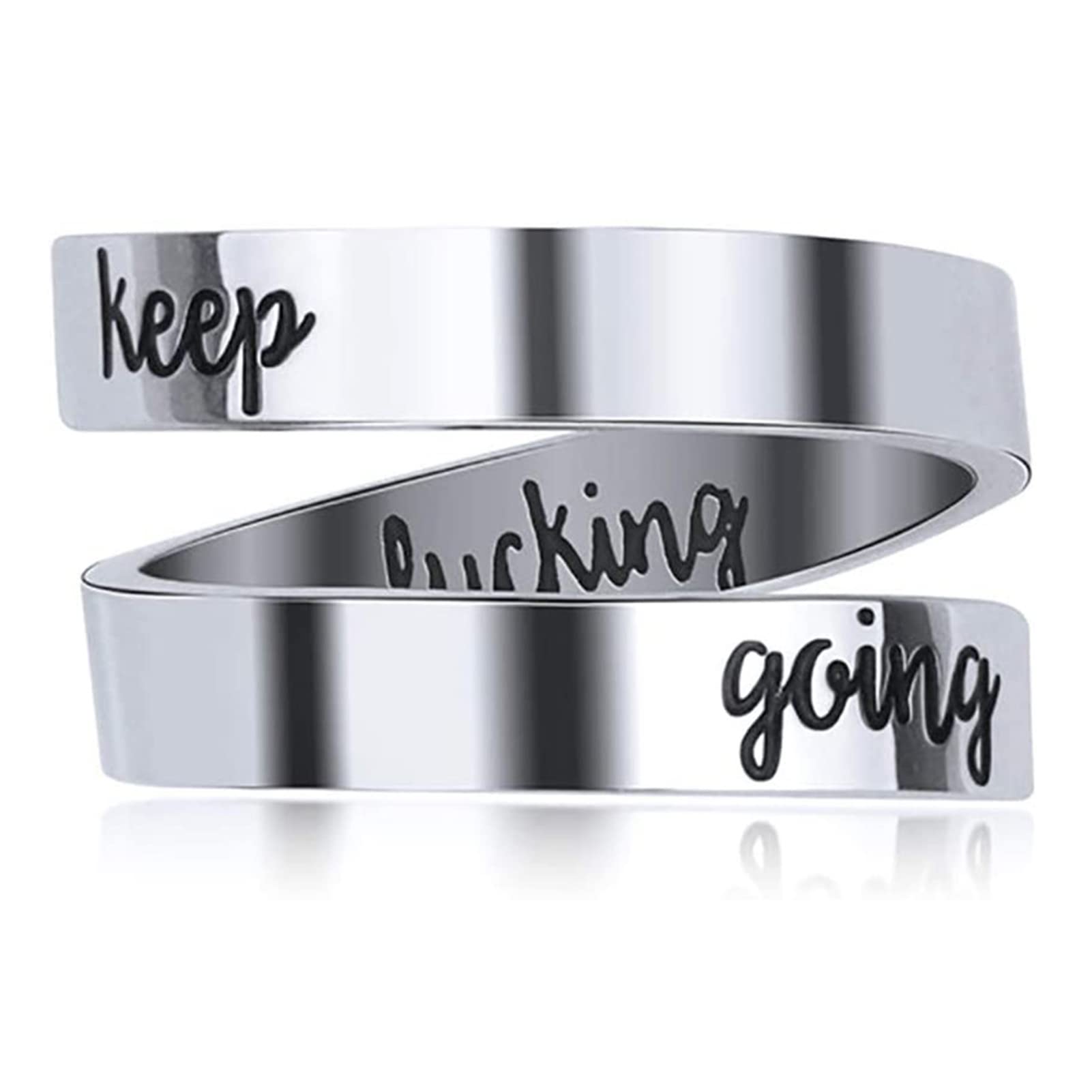 LucBuy Stainless Steel Keep Going Engraved Inspirational Gifts Adjustable Rings Jewelry for Women