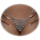 Cusmyre Rhinestone Waist Chain Thong Panties Crystal Chain Thong Panty Festival G String Hip Body Chain Jewelry for Women