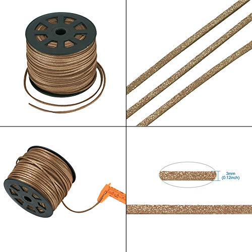 Fashewelry 100 Yards Micro Fibre Faux Suede Flat Cord 3mm Leather Lace Velvet Beading String Rope with Roll Spool for DIY Jewelry Craft Making (Goldenrod)