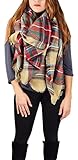 Peach Couture Warm Tartan Plaid Woven Oversized Fringe Scarf Blanket Shawl Wrap