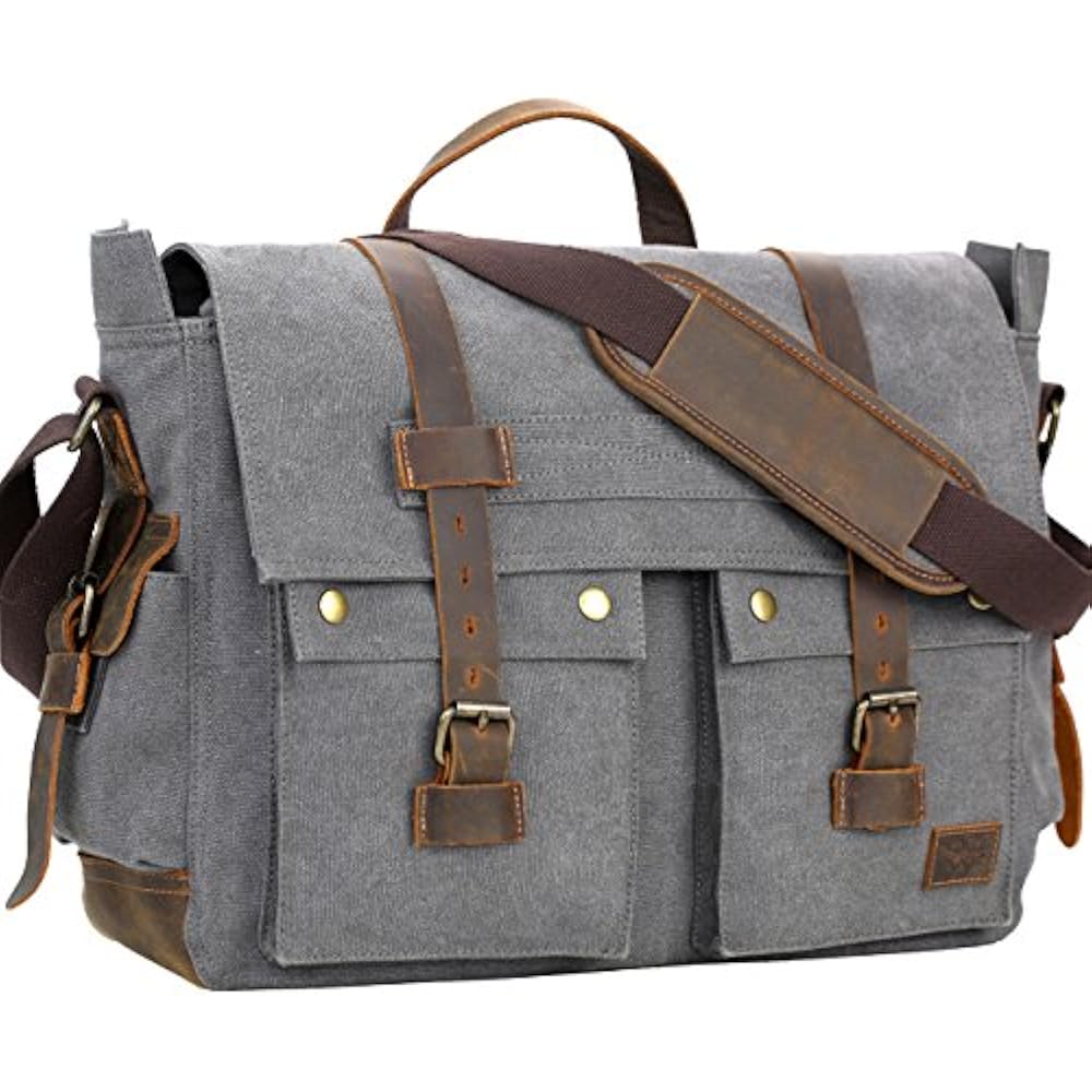 WOWBOX Messenger Bag Men 17.3 Inch Canvas Laptop Bookbag Working