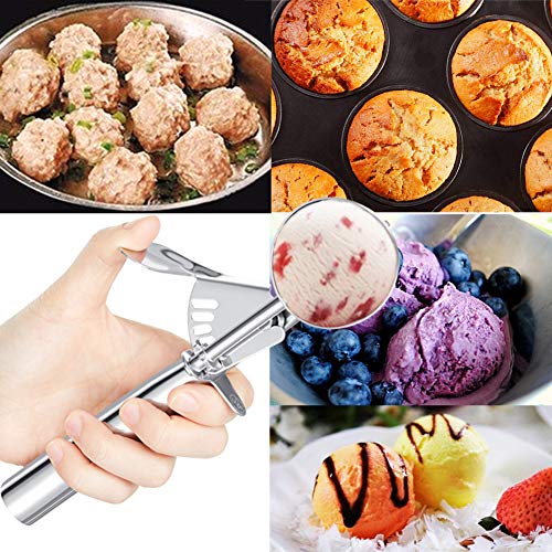 Cookie Scoop, Ice Cream Scoop, Cookie Scooper with Trigger Large Medium Small Ice Cream Scoopers, 18/8 Polished Stainless Steel Melon Ballers Cookie Scooper - Gift Package (New Set of 3) - Thumbnail 6