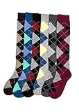 Ladies Colorful Knee High Fashion Socks Assorted (6 Pack) (One Size (9-11), Argyle)