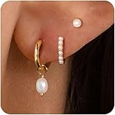 VRIUA 3 Pairs Gold Earrings Set - 14K Gold Plated Stacks Earring Bow Pearl Butterfly Heart Clover Star Moon Diamond Starburst Huggie Hoop Earrings for Women Trendy Jewelry