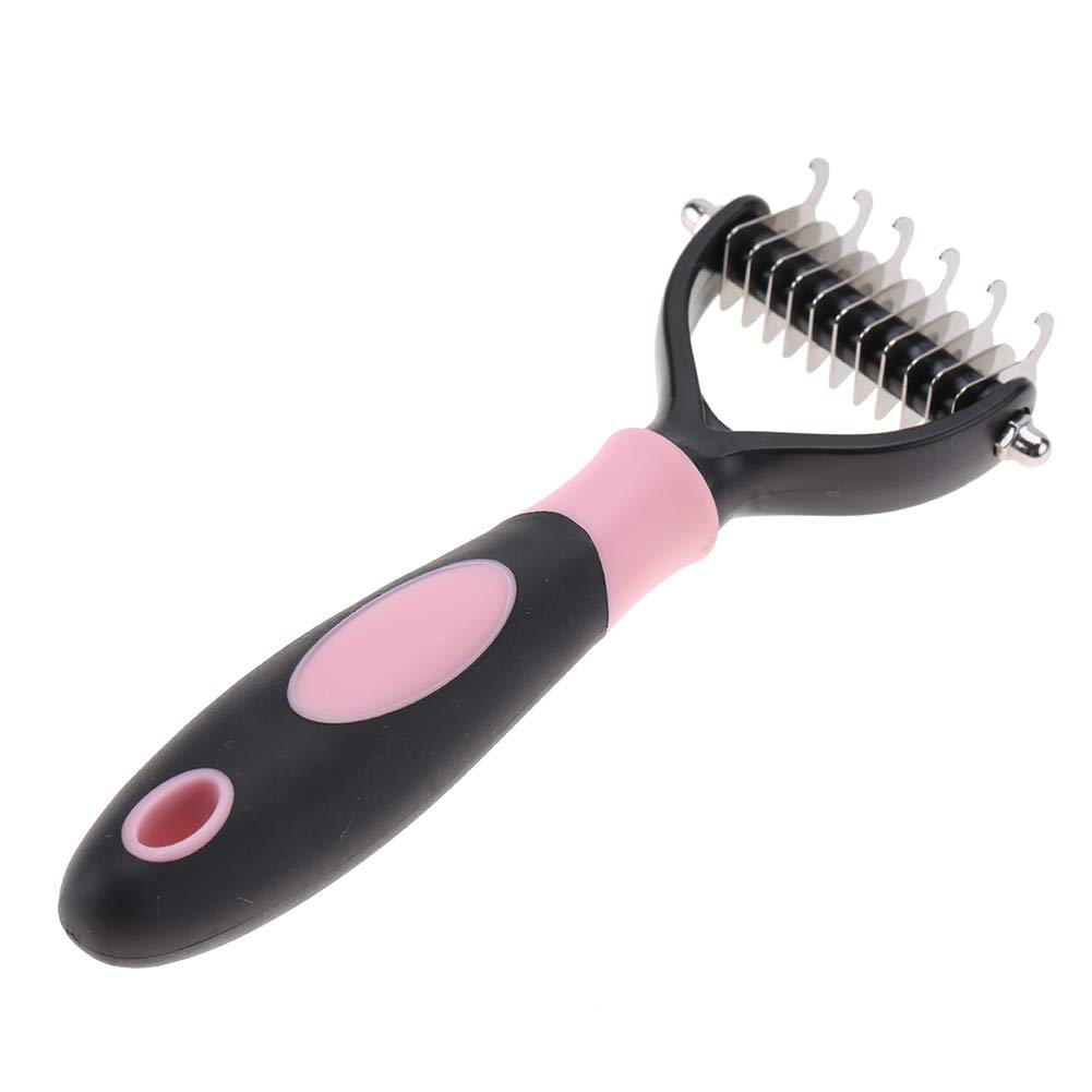 Dog Dematting Comb Double Sided Undercoat Rake Pet Grooming Brush for Deshedding Dogs Cats & Horses with Short or Long Hair (Pink)