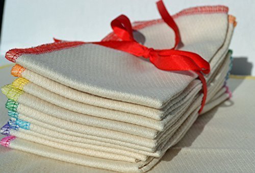 Paperless Towels, 1-Ply, Made from Natural Unbleached Cotton Birdseye Fabric - 11x12 inches (28x30.5 cm) Set of 10 in Rainbow