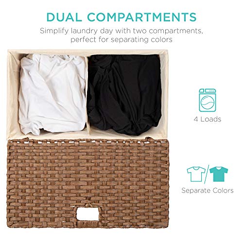 Best Choice Products Wicker Double Laundry Hamper, Rustic Divided Storage Basket w/Easy Assembly