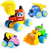 ToyerBee Toy Cars, Construction Trucks (4 Pack) Mini Assorted Diecast Vehicles, Trucks for Toddlers, Babies, Boys, Girls, Kids & Children (Set of 4: Dumper, Excavator, Bulldozer, Cement Mixer)