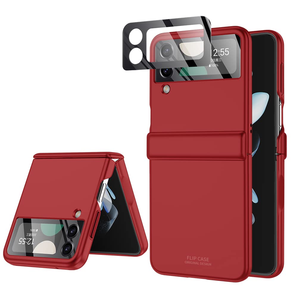 for Samsung Z Flip 4 Case: [Full Cover Hinge Protection] Slim Phone Case with Built-in Screen Protection Metal Volume Key Protection Wireless Charging for Galaxy Z Flip 4 5G(2022) Red