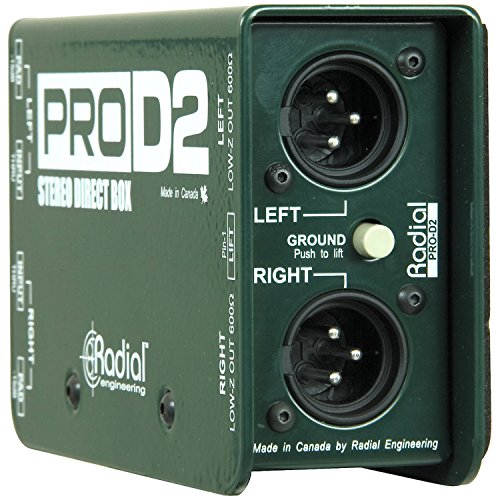 Radial ProD2 Passive 2 Channel Instrument Direct Box Passive Stereo DI with Isolation Transformer, 15dB Pad and Lift Switch with Senor Microphone Cable and Instrument Cable