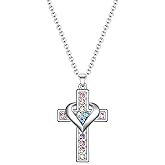 SUMFAN Cross Necklace for Girls & Women - Small Cubic Zirconia Tiny Cross Pendant - Baptism & Christening Gifts