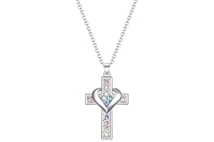 SUMFAN Cross Necklace for Girls & Women - Small Cubic Zirconia Tiny Cross Pendant - Baptism & Christening Gifts