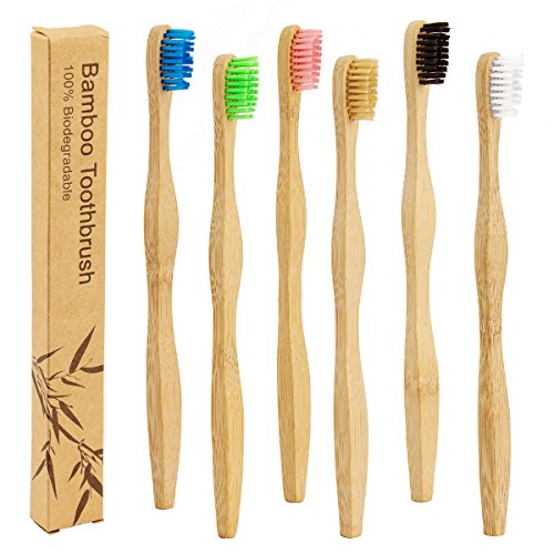 image for Madholly 6 pieces Natural Bamboo Toothbrush, Eco-Friendly Toothbrushes