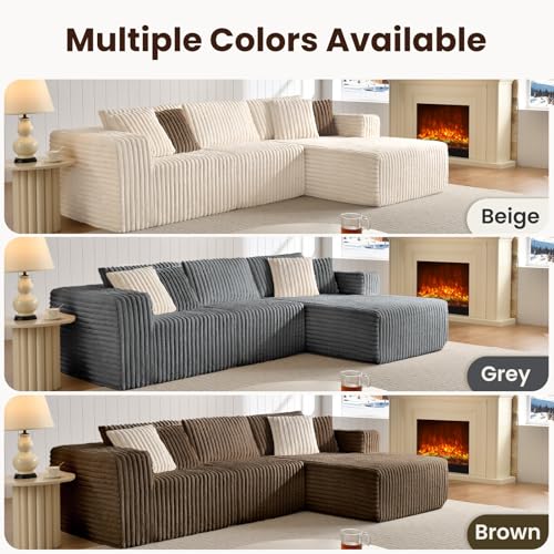 Fantico Modular Sectional Sofa Couch Luxurious Corduroy - High-Density Foam, Non-Slip Stability, Easy Setup with Box Packaging, Comfortable & Durable for Living Room, Apartment, Bedroom - Grey