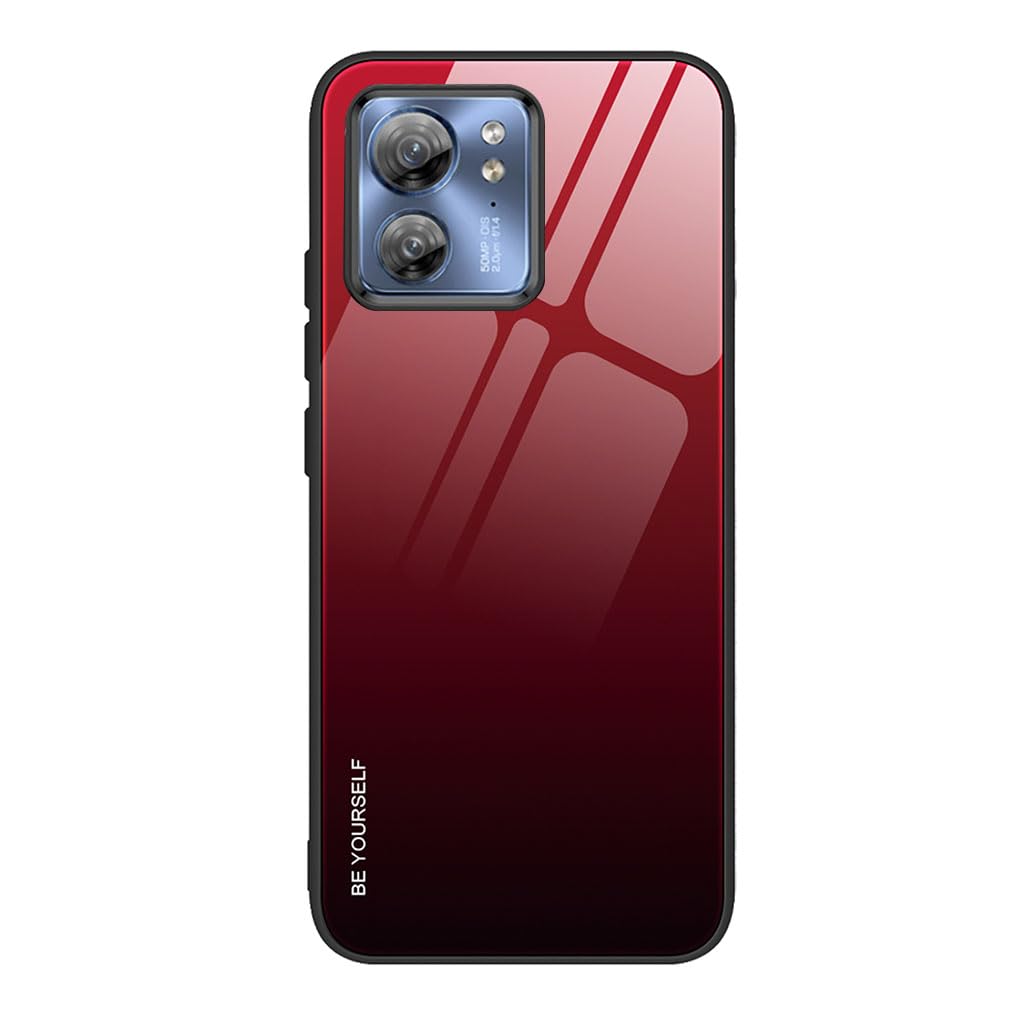 SEAHAI Case for Motorola Edge 40, Ultra Thin Gradient Color Tempered Glass Hard Back & Soft Silicone TPU Bumper Hybrid Shockproof Cover, Elegant Red