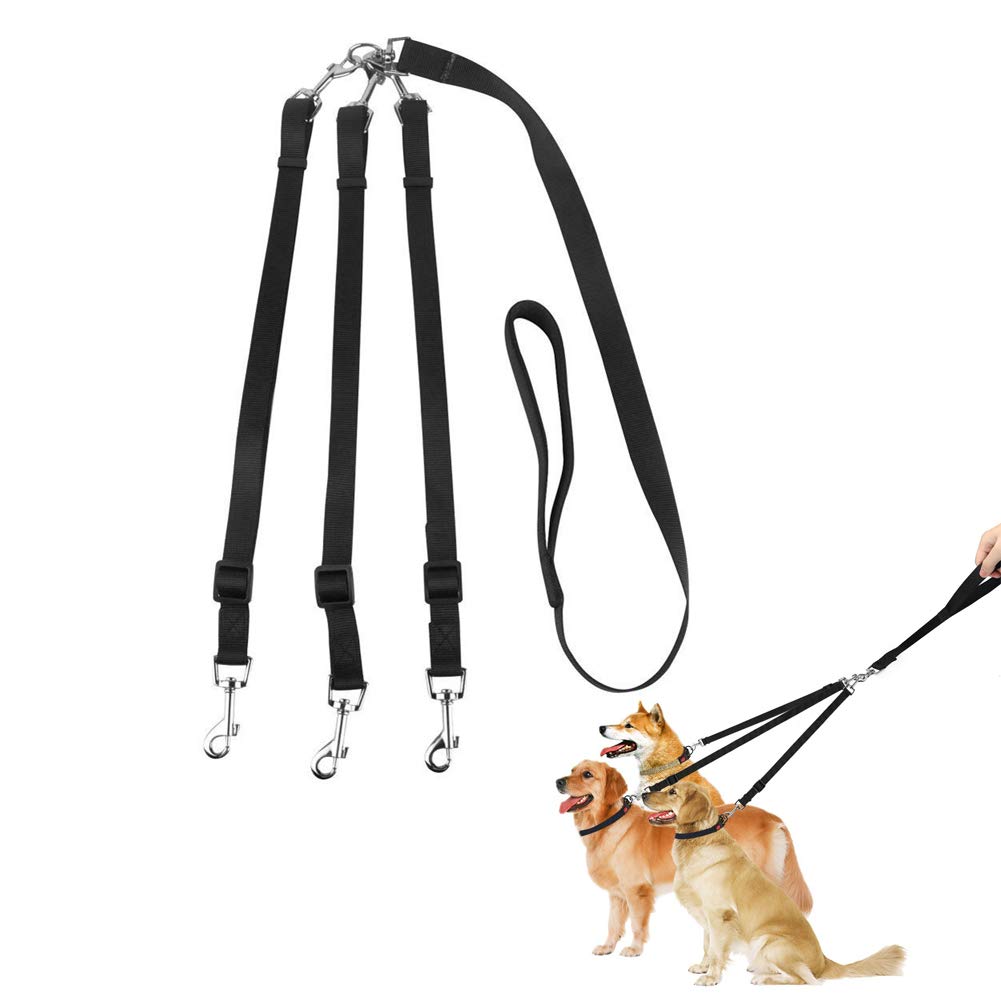 ASOCEA 3 Way Dog Lead, No Tangle 360° Rotation Dog Leash Coupler Detachable Multi Leads Splitter Adjustable Split Nylon Traction Lead for Walking Double Triple Multiple Dogs