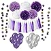 Wartoon 43 Pcs Paper Pom Poms Flowers Tissue Balloon Tassel Garland Polka Dot Paper Garland Kit for Birthday Wedding Party Decorations - Purple and Lavender，White for Mother's Day