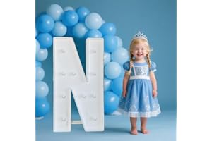 PRELIFE MEMORY 3FT/36 Inch Light Up Marquee Letter A-Z, White Frame KT Board Plug-in KT Board with Bracket White LED Party Decorative Light Decoration for Birthday Party Anniversary (N)