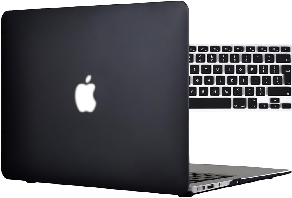 TOPIDEAL 2 in 1 Matte Frosted Silky-Smooth satins -Touch Hard Shell Case Cover for 13-inch MacBook Air 13.3" (Model: A1369 and A1466) + Keyboard Cover -[EU/UK Keyboard Version] -Black