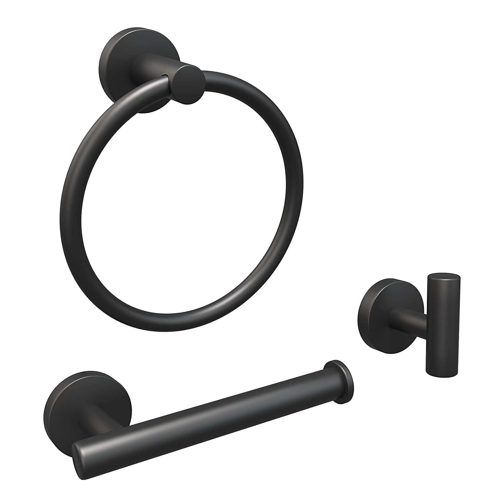 Matte Black Bathroom Hardware, NSCMQSL Bathroom Accessories Set Includes Toilet Paper Holder Towel Ring Robe Hook Wall Mounted,3 Pieces