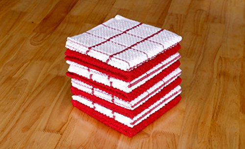Terry Cotton Dishcloth Set of 8 ( 12 x 12 Inches ) , Red , 100 % Cotton , Highly Absorbent Kitchen Dish Towels , Machine Washable By CASA DECORS - Thumbnail 3